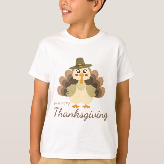 ハッピー・サンクスギビング かわいい七面鳥の秋 Tシャツ (正面)