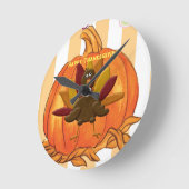 ハッピー・サンクスギビング・タイム・クロック ラウンド壁時計 (傾斜)