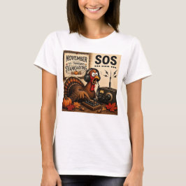 ハッピー+サンクスギビング・ターキーSOSモールス符号アマチュア無線 Tシャツ