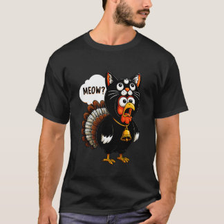 ハッピー+サンクスギビング 猫 コスチューム 七面鳥 面白い 偽物 Tシャツ