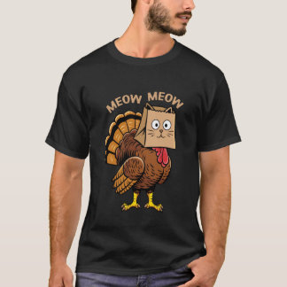 ハッピー・サンクスギビング 猫 仮装 七面鳥 面白い 偽物 Tシャツ