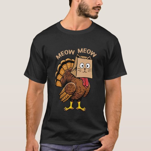 ハッピー・サンクスギビング 猫 仮装 七面鳥 面白い 偽物 Tシャツ (正面)