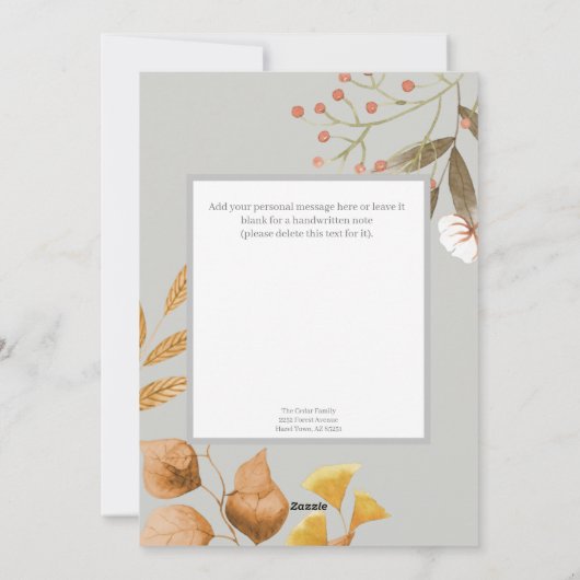 「ハッピー・ザンクシビング」青色の植物をカスタマイズ可能 シーズンカード (裏面)