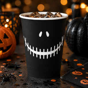 ハッピー・スケルトン・スマイル 黒と白のハロウィン 紙コップ