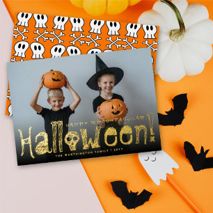 ハッピー スプークタキュラー ハロウィン ドクロ 骨 写真 箔シーズンカード