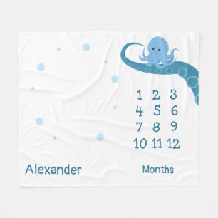 ハッピー·タコス·ホワイトブルーネーム·アニマル·マイルストーン フリースブランケット