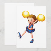 ハッピー チアリーダー ガール ゴールド ポンポン 招待状 (正面/裏面)