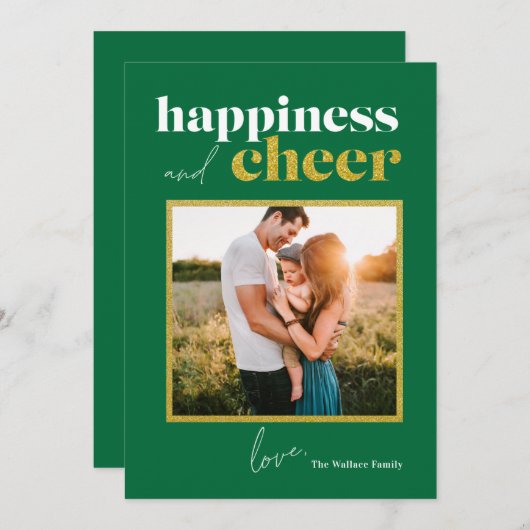 ハッピー チェアー グリーン ゴールド グリッター フォトフレーム シーズンカード (正面/裏面)