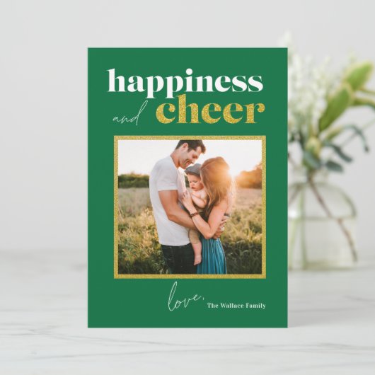 ハッピー チェアー グリーン ゴールド グリッター フォトフレーム シーズンカード (スタンド正面)