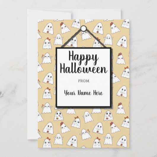ハッピー・ドゥードル・ハロウィン・ゴースト・パターン・ホリデー・カード シーズンカード (正面)