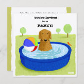 ハッピー ドッグ プールパーティー | かわいい ゴールデンレトリバー 招待状 (正面/裏面)