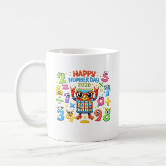 ハッピー ナンバー デイ 2026 電卓 数学デザイン コーヒーマグカップ (左)