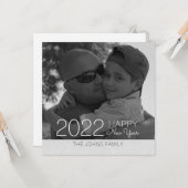 ハッピー・ニューイヤーズ・グリッター・シルバー写真 カード (正面/裏面インサイチュ)