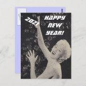 ハッピー・ニューイヤー2021年ヴィンテージ・パーティー・ピンアップ・ガール・レディー ポストカード (正面/裏面)
