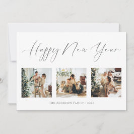 ハッピー・ニューイヤー・スクリプト・グレー2数々のフォトコラージュ シーズンカード