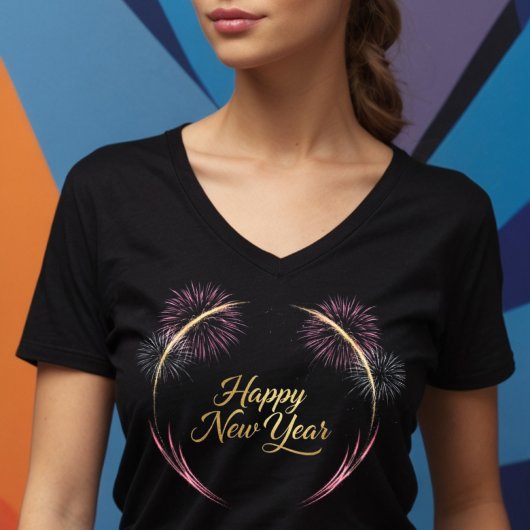 ハッピー　ニューイヤー　花火デザイン Tシャツ