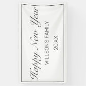 ハッピー・ニュー・イヤー・ミニモダンマリスト・ホワイト・ブラック 横断幕 (縦)