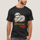 ハッピー・ニュー・ビア/イヤー 面白いナマケモノ Tシャツ (正面)