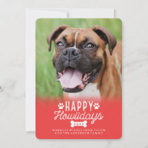 ハッピー・ハウリデイズの赤いクリスマス犬フォトカード