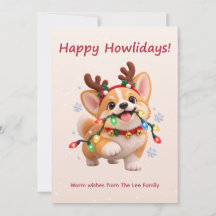 ハッピー ハウリデイズ かわいいコーギー クリスマスカード