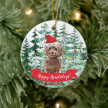 ハッピー・ハウリデイズ ブラウン・コッカプー・ドッグのクリスマスオーナメント