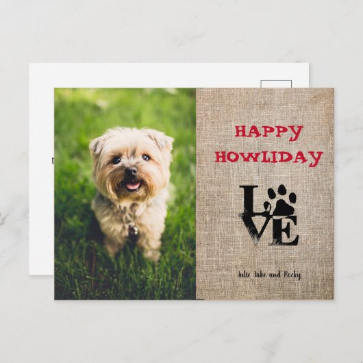 ハッピー ハウリデー 犬好きのためのホリデー フォト カード (正面/裏面)