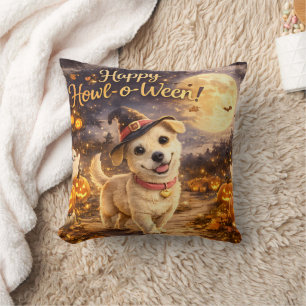 ハッピー・ハウルオウィーン かわいい犬のハロウィンデザイン クッション