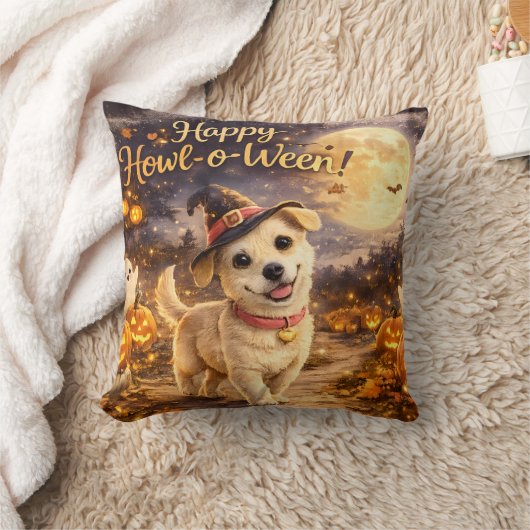 ハッピー・ハウルオウィーン かわいい犬のハロウィンデザイン クッション (ブランケット)