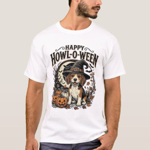 ハッピー・ハウルオウィーン・ビーグル・ウィッチハット・ハロウィンTシャツ Tシャツ