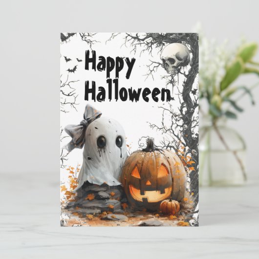 ハッピー・ハウンツ - カスタマイズ可能なハロウィン シーズンカード (スタンド正面)