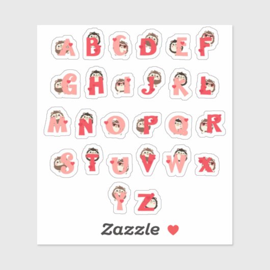 ハッピー ハグ アルファベット シール | かわいい ヘビホッグ レッ (シート)