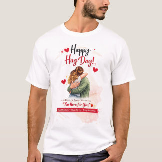 ハッピー ハグ デイ ロマンティック ラブ&快適な引用 デザイン Tシャツ