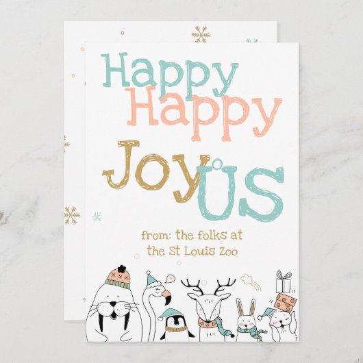 ハッピー ハッピー ジョイフル 動物のクリスマス カルーン 招待状 (正面/裏面)