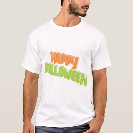 ハッピー・ハロウィンの3Dタイポグラフィーデザイン Tシャツ (正面)
