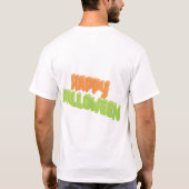 ハッピー・ハロウィンの3Dタイポグラフィーデザイン Tシャツ (裏面)