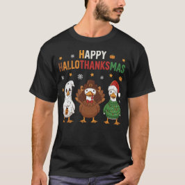 ハッピー ハロウィンサンクスギビングマス ガチョウ ハロウィン 収穫祭 Tシャツ