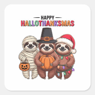 ハッピー ハロウィンサンクスマス ナマケモノ ミイラ クリスマス サンタ スクエアシール