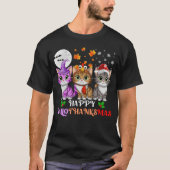 ハッピー ハロウィンサンクスマス ネコ Tシャツ (正面)