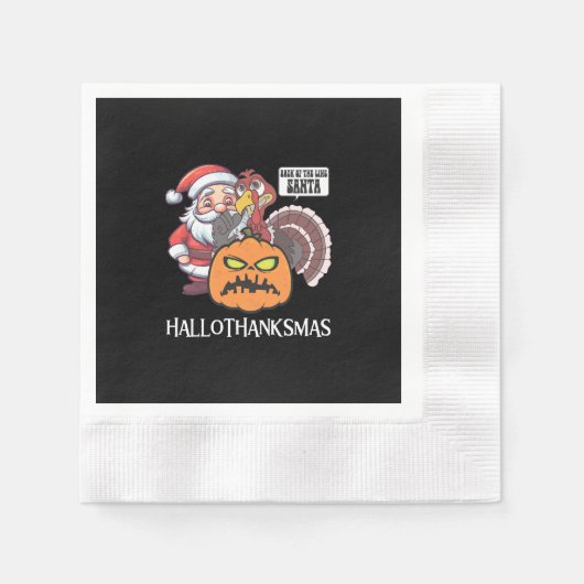 ハッピー ハロウィンサンクスマス 縁ありカクテルナプキン (正面)
