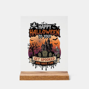 ハッピー ハロウィン あなたのお化け屋敷 スケルトン コウモリ_1 アクリルサイン