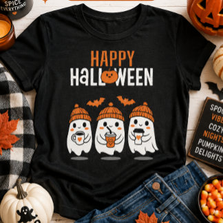 ハッピー ハロウィン かわいいおばけトリオ | おもしろ おばけ パンプキン Tシャツ