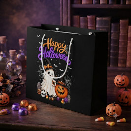 ハッピー ハロウィン かわいい おばけ パンプキン スプーキー ラージペーパーバッグ