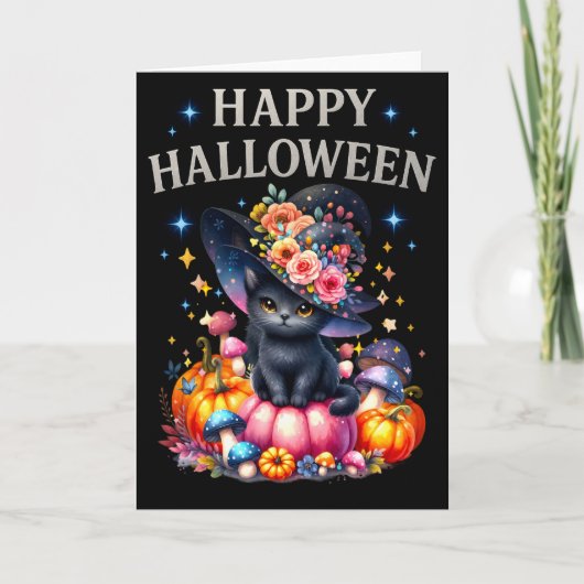 ハッピー ハロウィン かわいい 猫 グリーティング カード (正面)