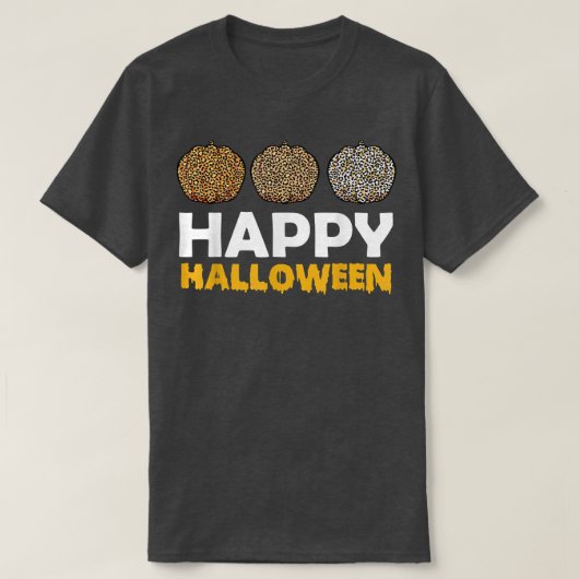ハッピー ハロウィン ゆるい コスチューム かわいい かぼちゃ ヒョウ柄 Tシャツ (デザイン正面)
