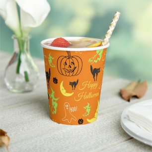ハッピー ハロウィン オレンジ柄 紙コップ