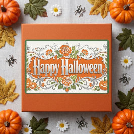 ハッピー ハロウィン オレンジ ジャック フォール アート 1歳の誕生日  長方形シール