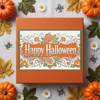 ハッピー ハロウィン オレンジ ジャック フォール アート 1歳の誕生日 長方形シール
