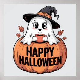 ハッピー ハロウィン カフェイン ゴースト ポスター