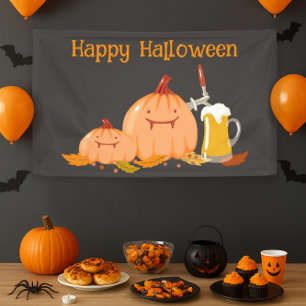 ハッピー ハロウィン カボチャ & ビール バナー 横断幕
