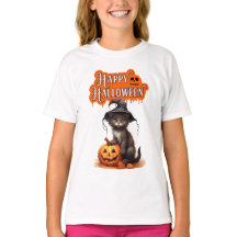 ハッピー・ハロウィン・キャットTシャツ - かわいい黒猫デザイン